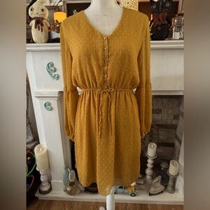 Bailey’s Blossoms mustard color polka dot sheer/bubble sleeve dress Size M